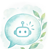 吹き出しの中で微笑むAIロボットの水彩イラスト