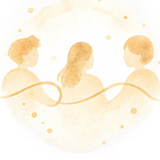 3人の人物が一本の線でつながる水彩イラスト